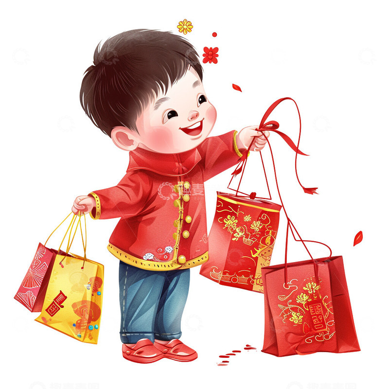 高清大图下载【趣麦麦图】小男孩新年送年货