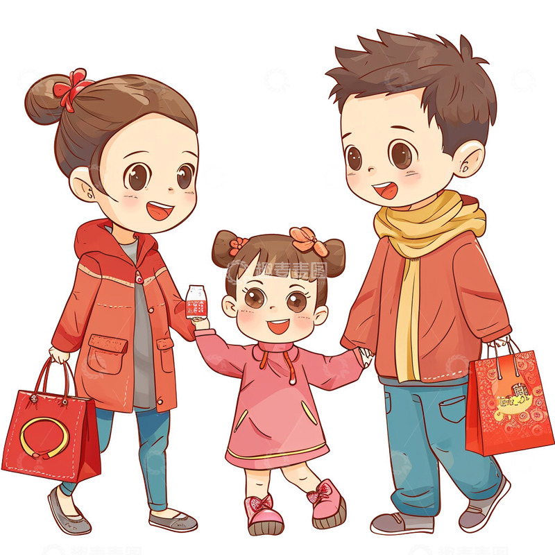 高清大图下载【趣麦麦图】一起买年货插画