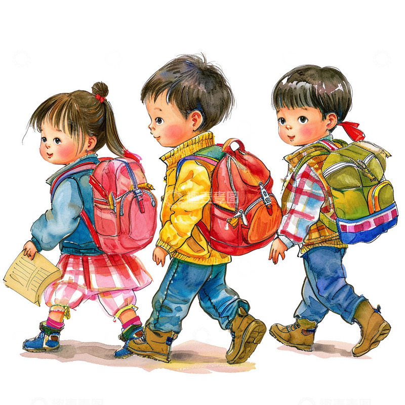 高清大图下载【趣麦麦图】一起去上学的学生们