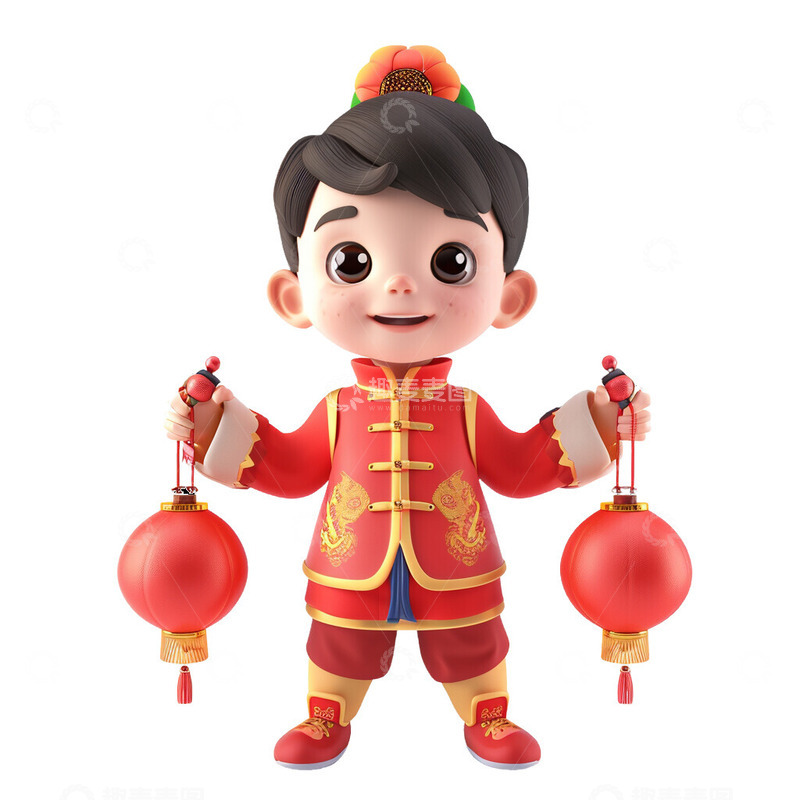 高清大图下载【趣麦麦图】3D庆祝新年的男孩