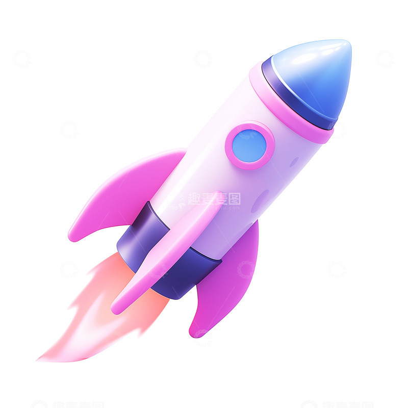 高清大图下载【趣麦麦图】粉蓝色3d渲染火箭加速素材