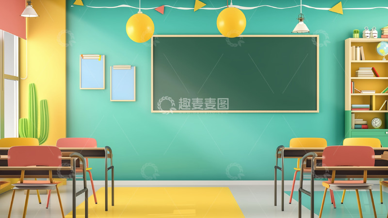 高清大图下载【趣麦麦图】温馨的教室卡通背景