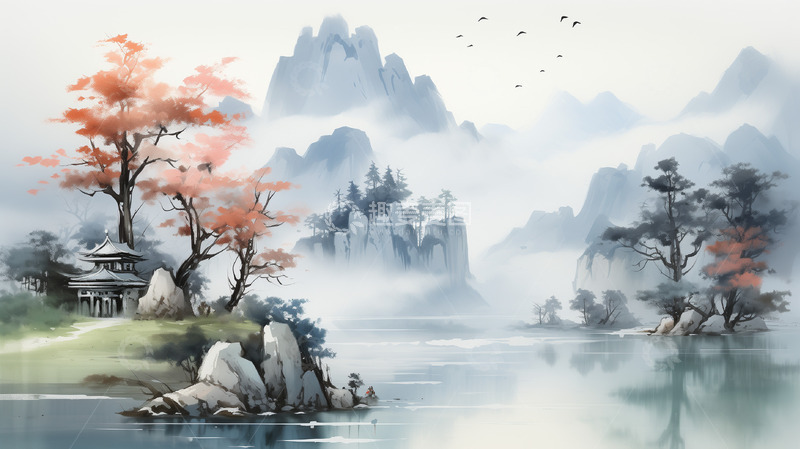 高清大图下载【趣麦麦图】中国风山水背景素材