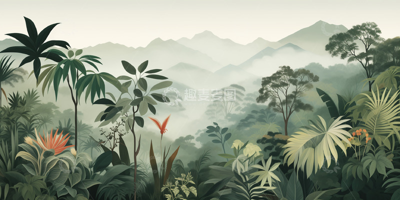 高清大图下载【趣麦麦图】丛林森林壁画背景素材