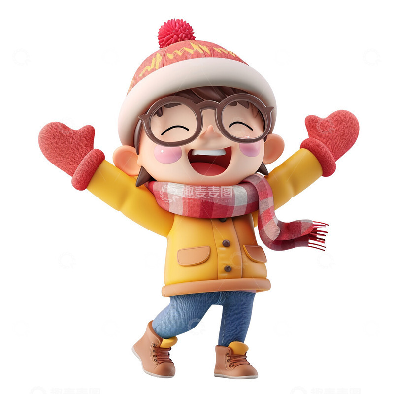 开心欢呼的小学生寒假