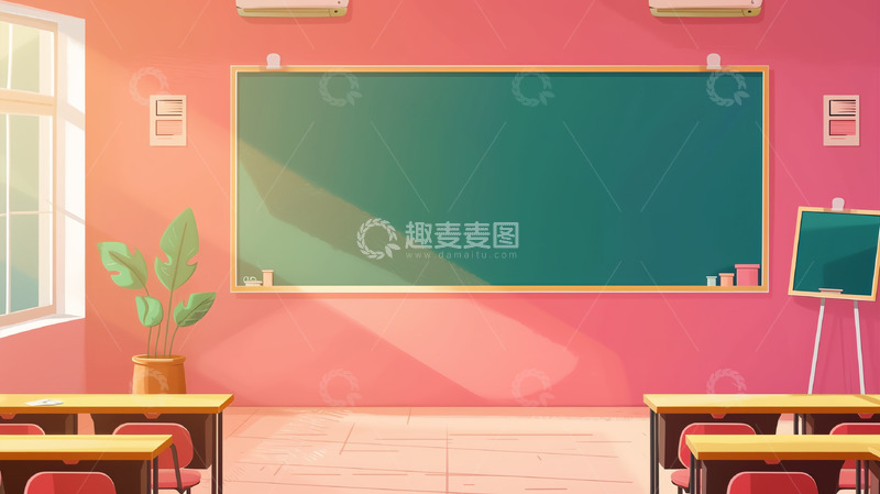 高清大图下载【趣麦麦图】开学季卡通教室背景