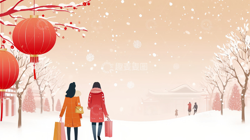 高清大图下载【趣麦麦图】新年雪天背景