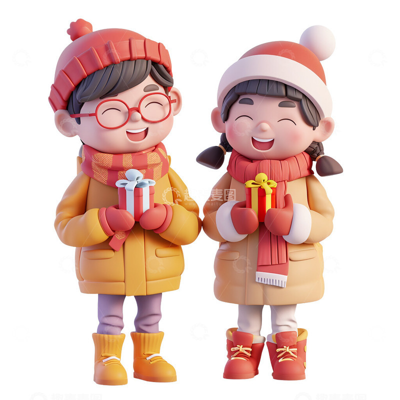 寒假拿着礼物的小孩