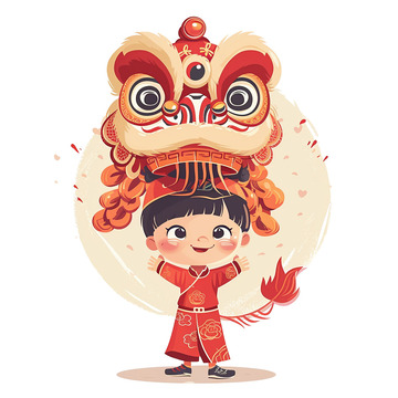 可爱的新年舞狮子小孩
