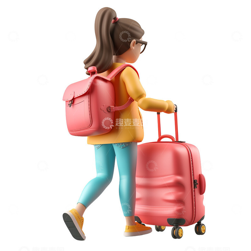 高清大图下载【趣麦麦图】拿着行李回家的女孩背影