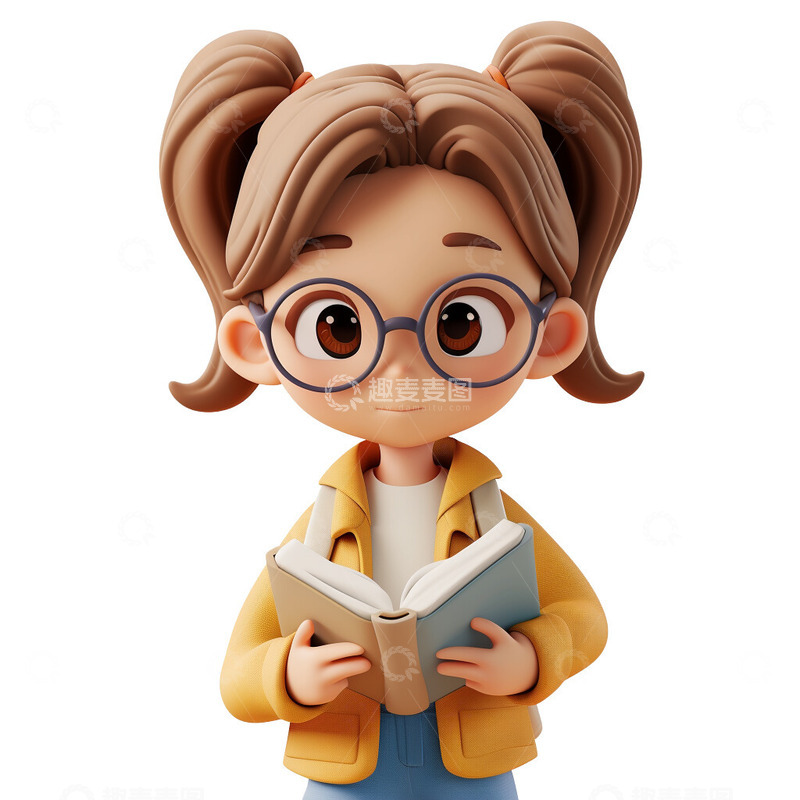 高清大图下载【趣麦麦图】拿着书读书的小女孩