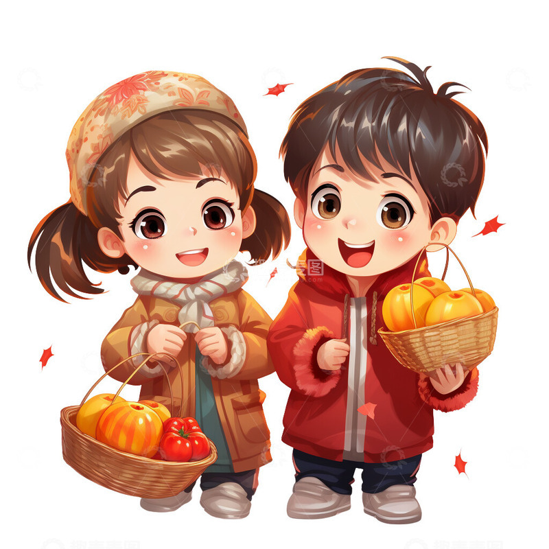 高清大图下载【趣麦麦图】庆祝秋天丰收的小朋友
