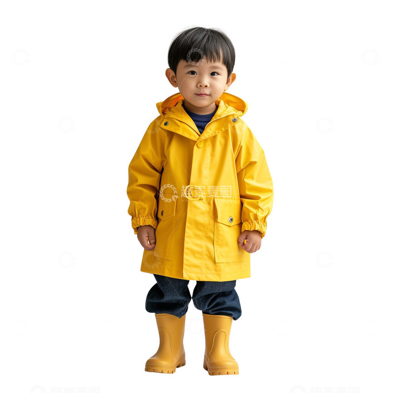 高清大图下载【趣麦麦图】雨水穿着雨衣的小男孩