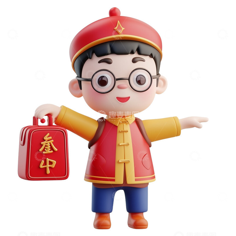 高清大图下载【趣麦麦图】过新年提着礼品的小男孩