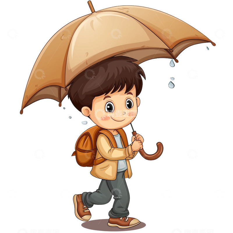 高清大图下载【趣麦麦图】雨水打着雨伞的小男孩