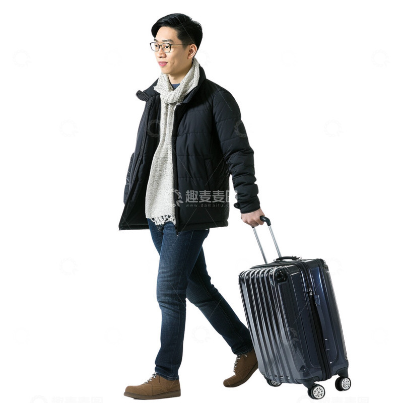 戴眼镜春运回家的男子