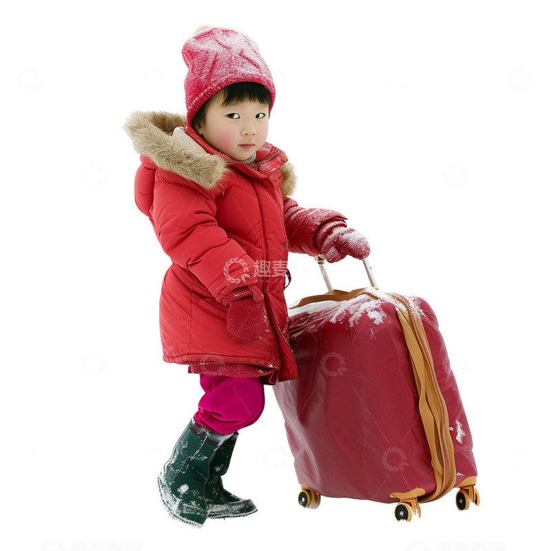 春运拿着行李回家的红衣小男孩