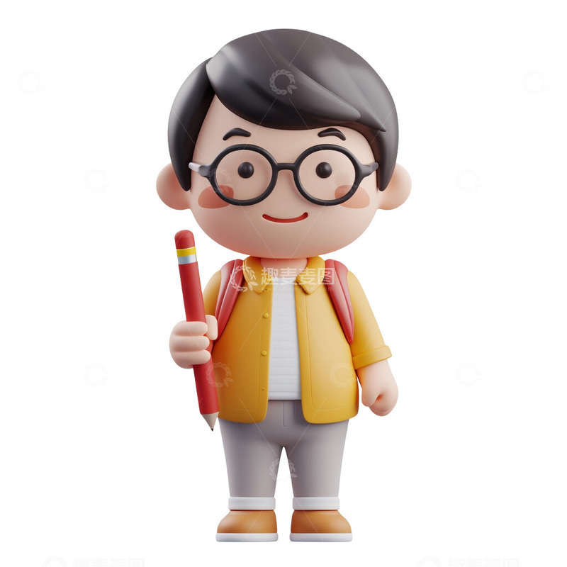 高清大图下载【趣麦麦图】3D拿着铅笔的小男孩