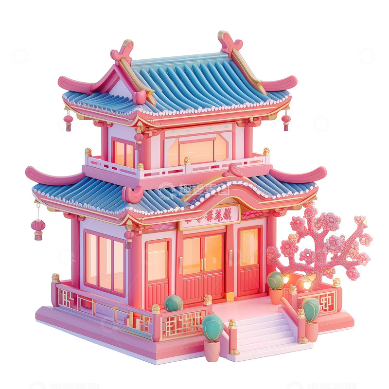 高清大图下载【趣麦麦图】3D精致中国风建筑建模元素