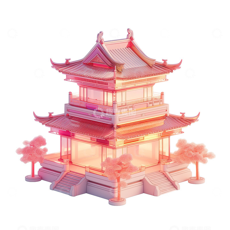 高清大图下载【趣麦麦图】3D精致中国风古风建筑建模