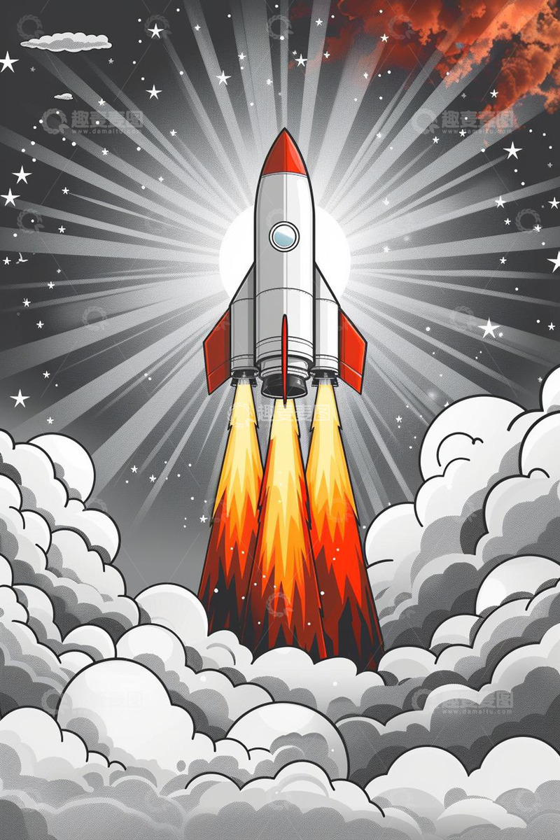 高清大图下载【趣麦麦图】航天飞机火箭发射卡通图