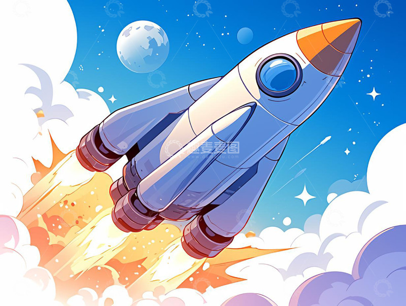 高清大图下载【趣麦麦图】卡通航天火箭飞天