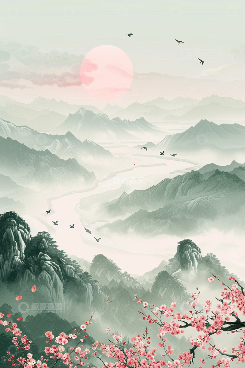 高清大图下载【趣麦麦图】中国风自然风景写意背景