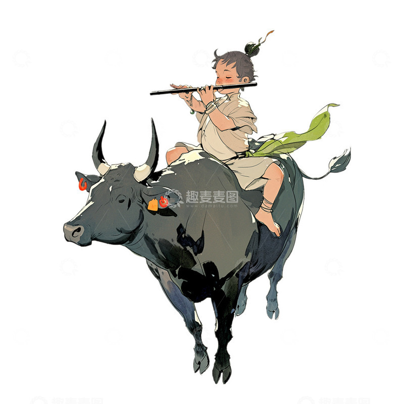 高清大图下载【趣麦麦图】潇洒的牧童骑牛