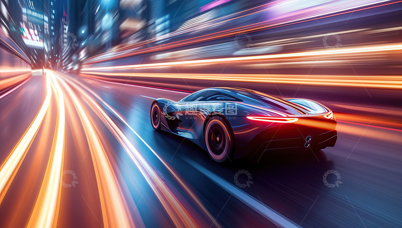 高清大图下载【趣麦麦图】城市街头之夜超速跑车