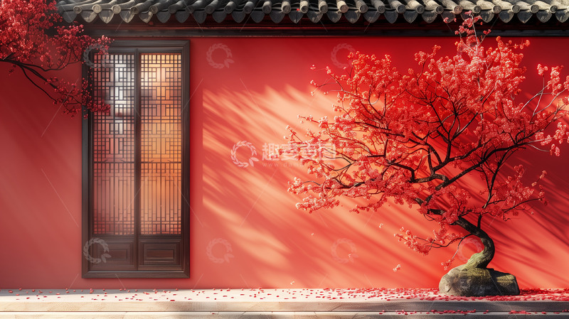 高清大图下载【趣麦麦图】中国风红墙电商背景
