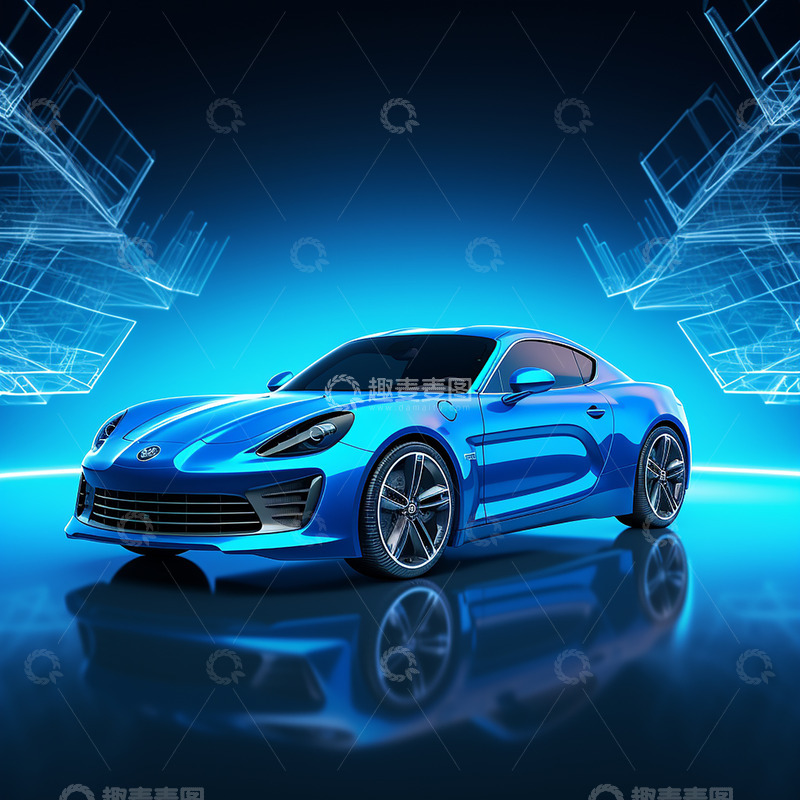 高清大图下载【趣麦麦图】蓝色汽车光影海报