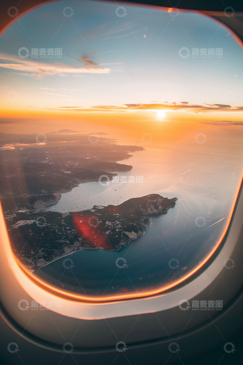 高清大图下载【趣麦麦图】机舱窗外摄影日落