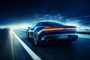 在高速公路上飞驰的商务车蓝色汽车