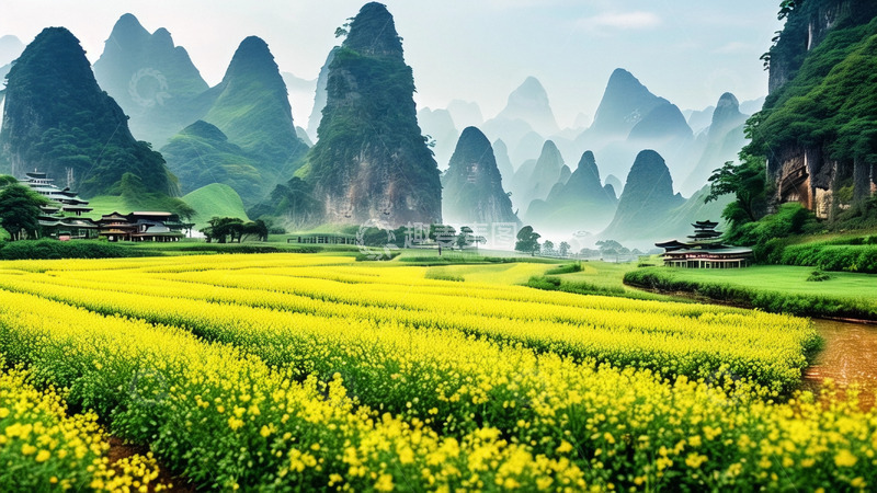 高清大图下载【趣麦麦图】春暖花开油菜花田