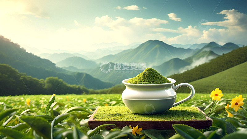 高清大图下载【趣麦麦图】春茶茶粉背景