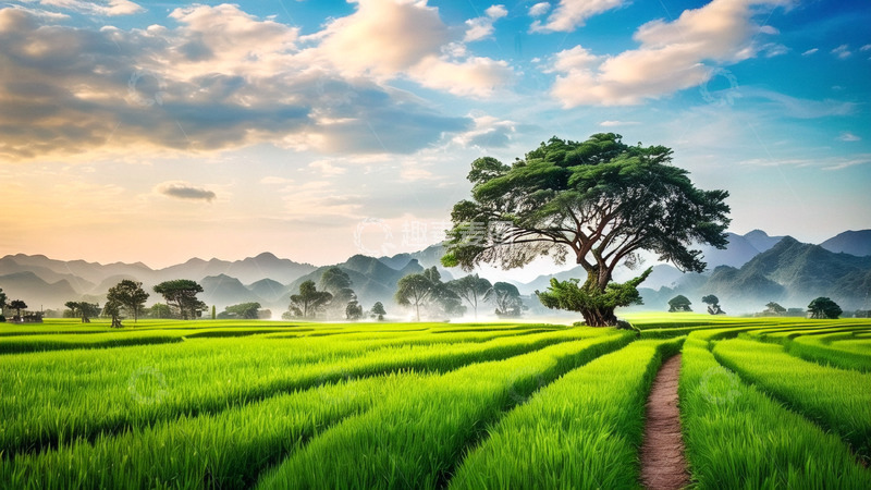 高清大图下载【趣麦麦图】最美乡村稻田风景