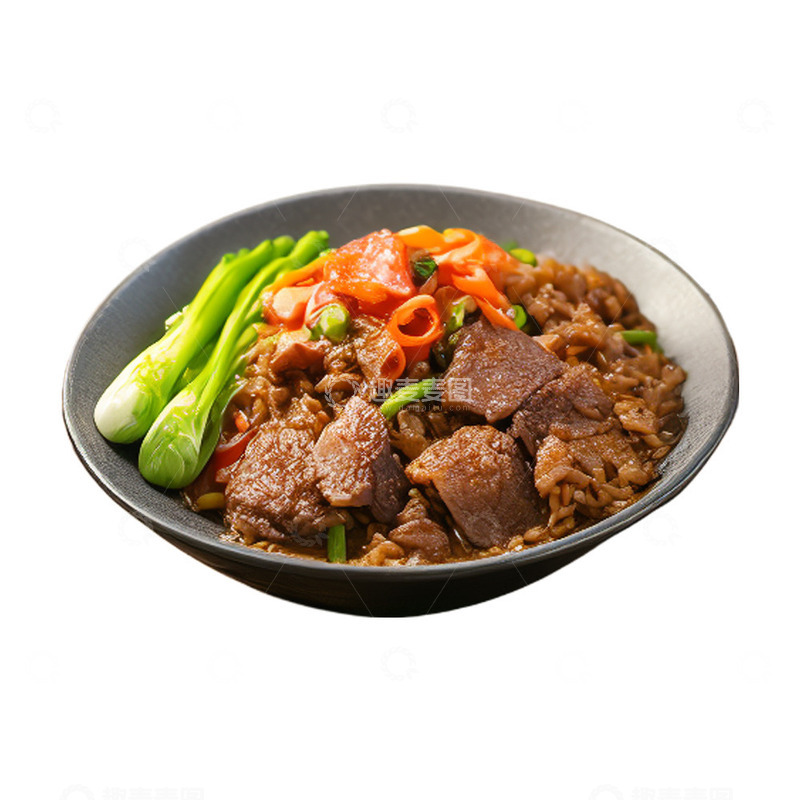 高清大图下载【趣麦麦图】青菜麻辣牛肉炒米饭