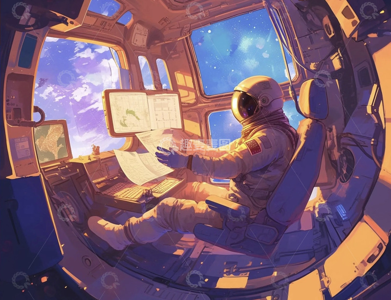 高清大图下载【趣麦麦图】航空员在太空舱