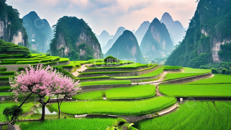高清大图下载【趣麦麦图】谷雨稻田美景背景