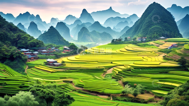 高清大图下载【趣麦麦图】美丽稻田谷雨插画