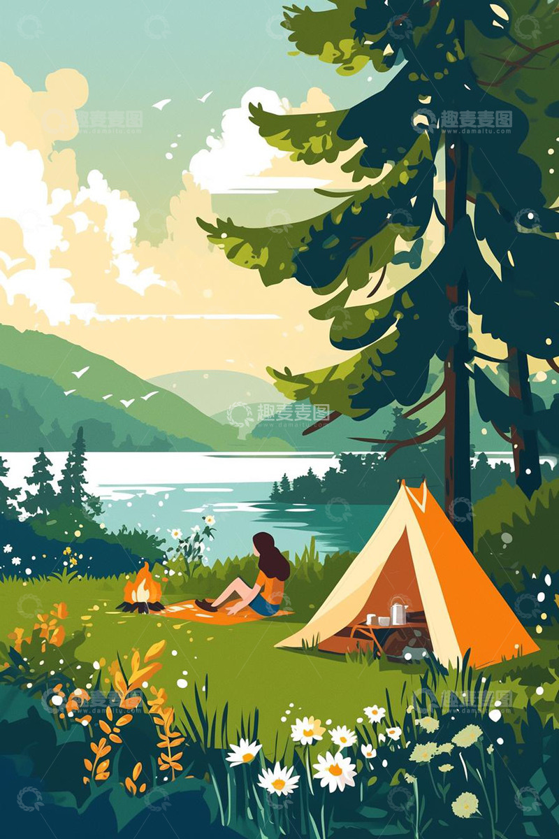 女子春季户外露营野餐