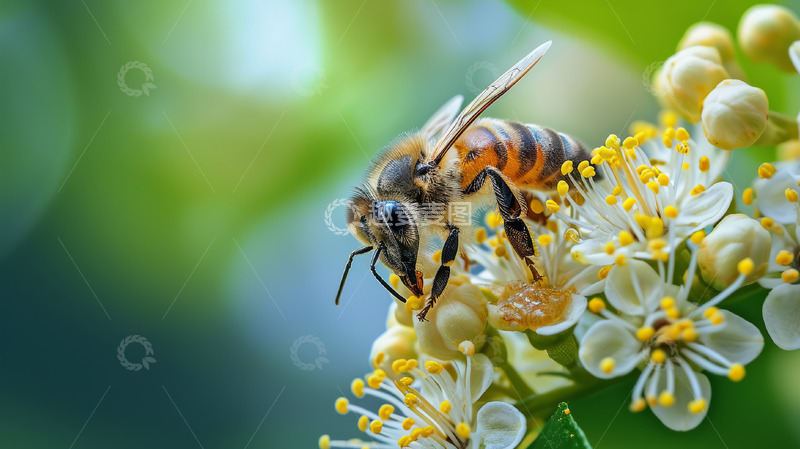 高清大图下载【趣麦麦图】蜜蜂花朵花瓣花粉