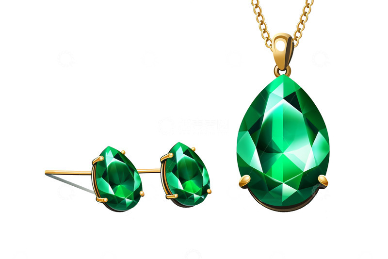 高清大图下载【趣麦麦图】绿色耳钉项链