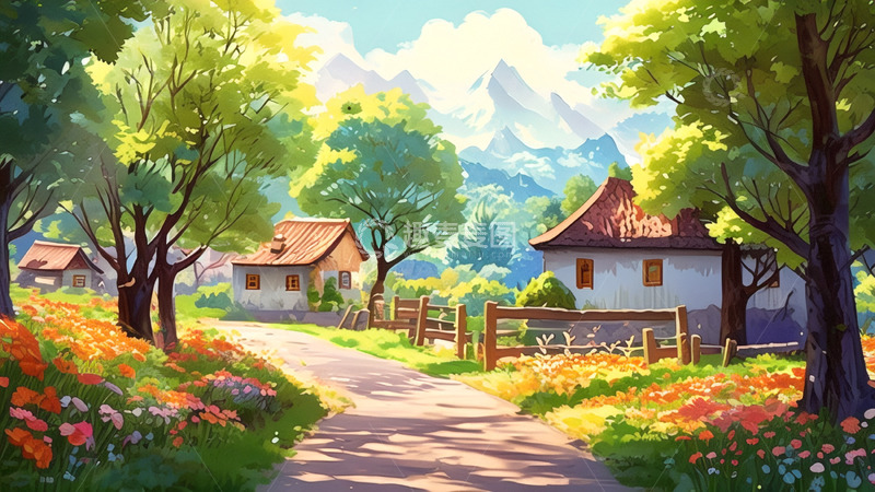 高清大图下载【趣麦麦图】印象乡村生态乡村风景插画