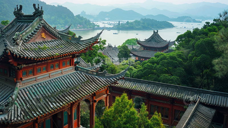 高清大图下载【趣麦麦图】国风建筑写实风景红色壁纸