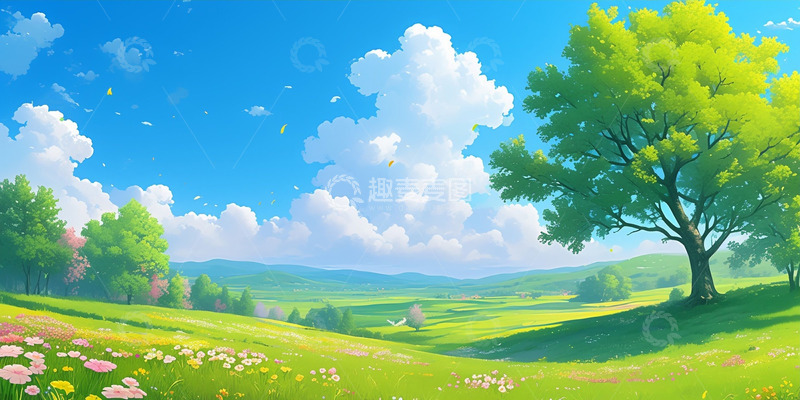 高清大图下载【趣麦麦图】手绘蓝天白云春日背景
