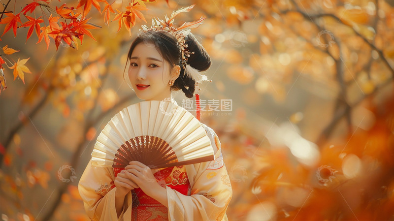 高清大图下载【趣麦麦图】中国风古装人物场景扇子美女