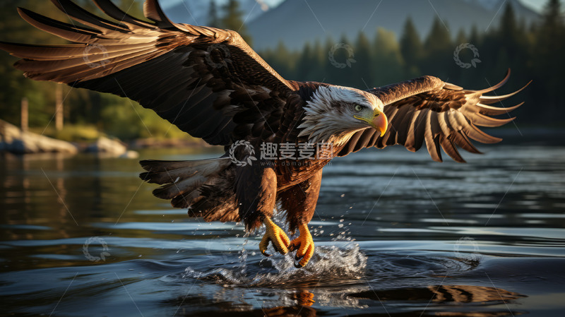 高清大图下载【趣麦麦图】老鹰水面翱翔