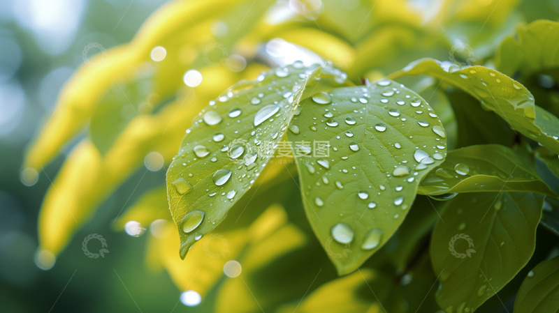 高清大图下载【趣麦麦图】绿叶植物天然雨水
