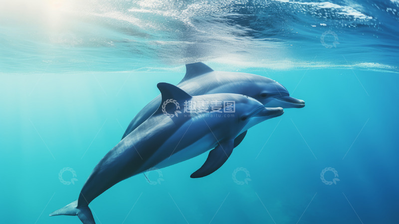 高清大图下载【趣麦麦图】蓝色深海海豚